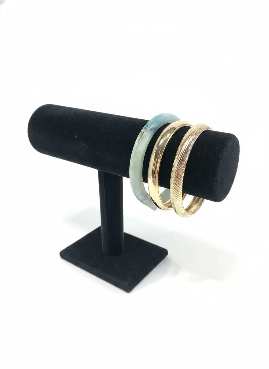 ACRYLIC GOLD & SAGE BANGLES SET OF 3