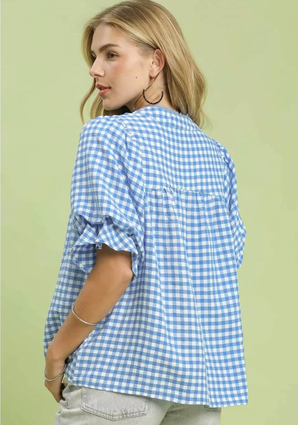 UMGEE BLUE GINGHAM PLUS SIZE TOP