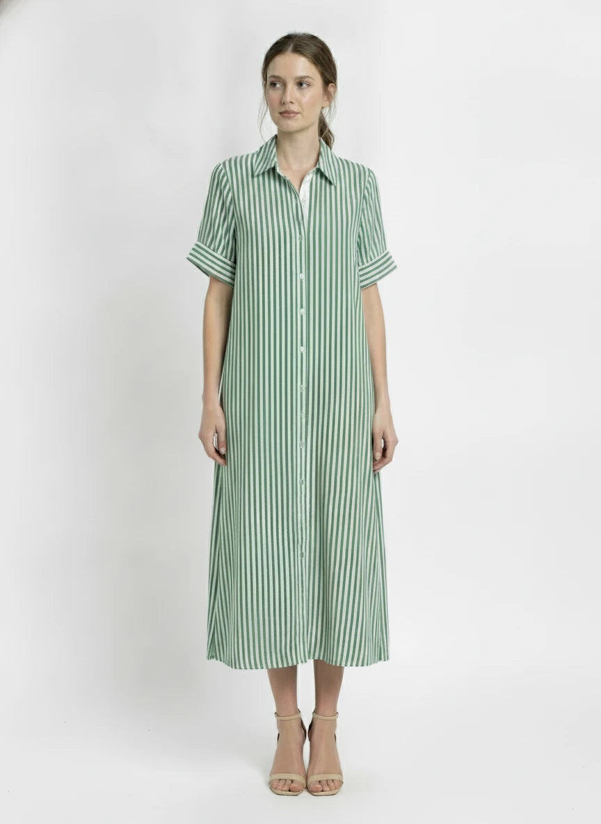 ENTRO GREEN AND WHITE STRIPED DRESS