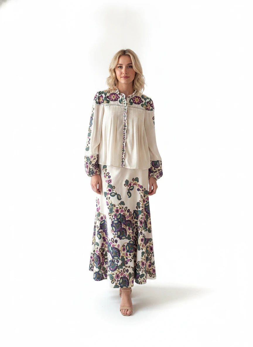 CEIBON 2 PC FLORAL TOP AND SKIRT SET