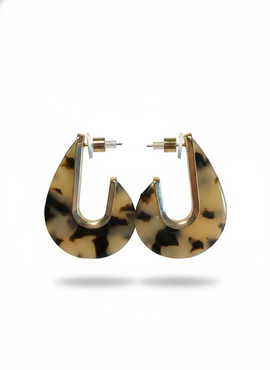 TORTOISE ACRYLIC AND GOLD TEARDROP EARRINGS