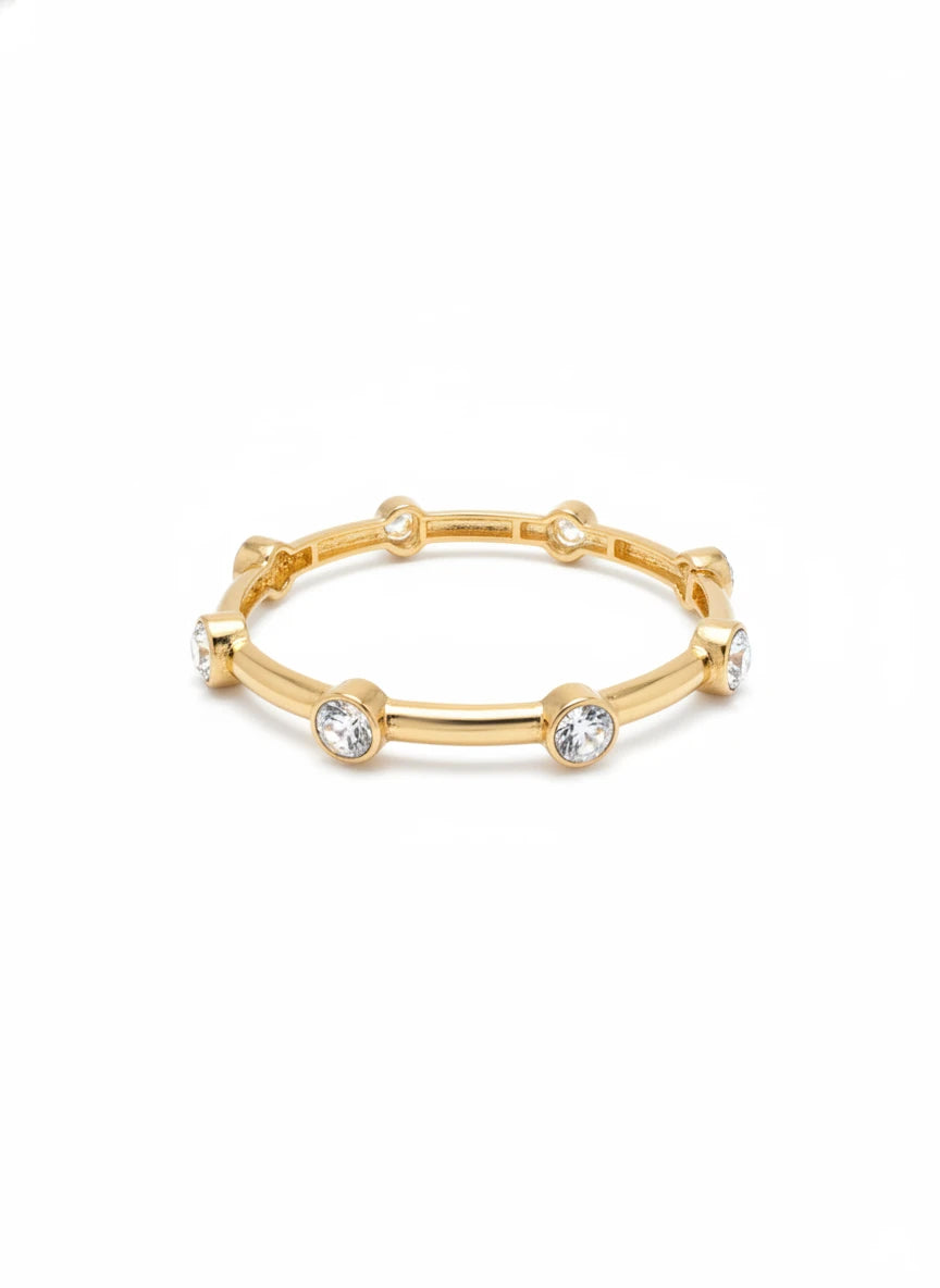 GOLD HAMMERED STRETCH BRACELET WITH CLEAR CRYSTAL ACCENTS