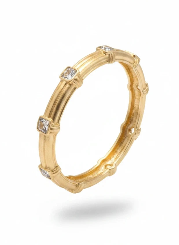 MATTE GOLD HINGED BRACELET WITH SQUARE CRYSTAL STONE ACCENTS