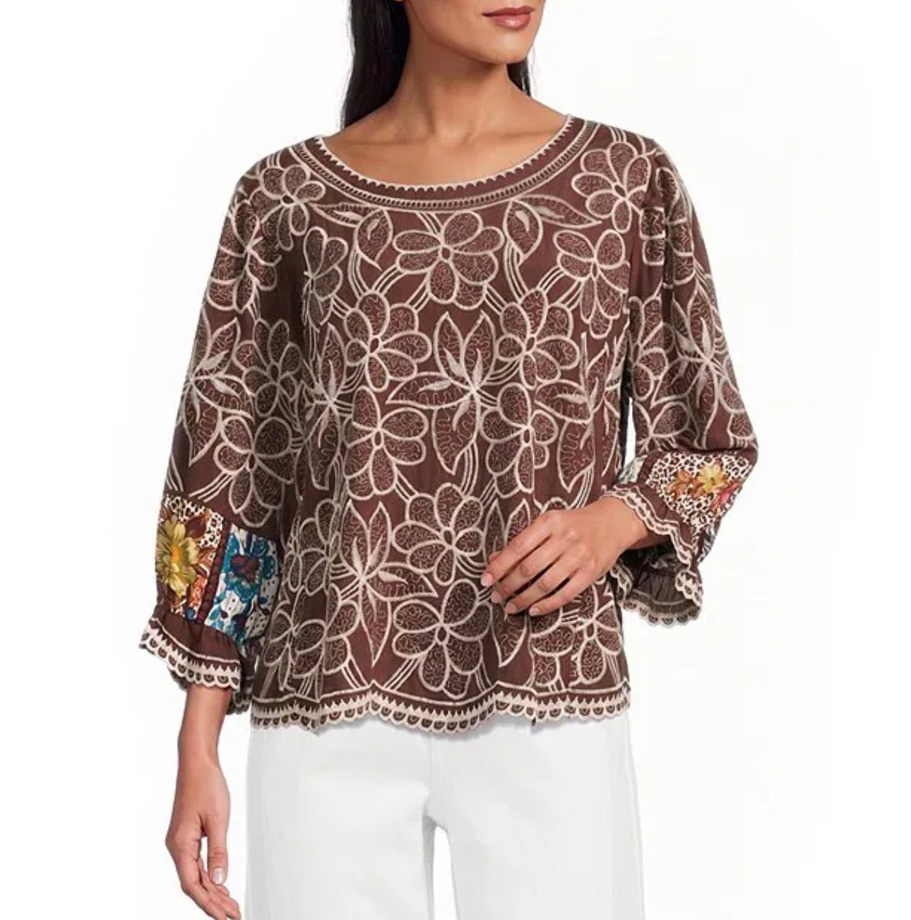 JOHN MARK BROWN & BEIGE FLORAL TOP