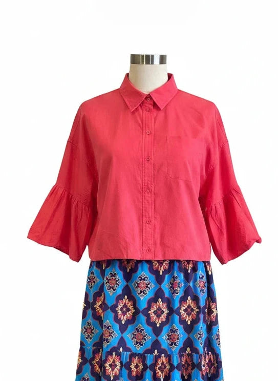 &MERCI Button Down Balloon Sleeve & Bottom Top