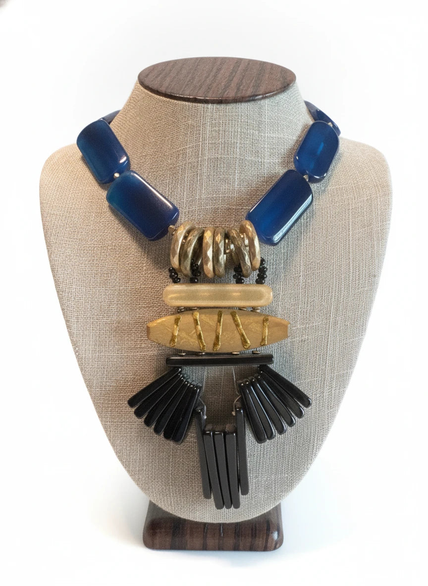 MICHELA by MADE IN THE DEEP SOUTH 1980s PENDANT on 1970 AGATE BEAD NECKLACE
