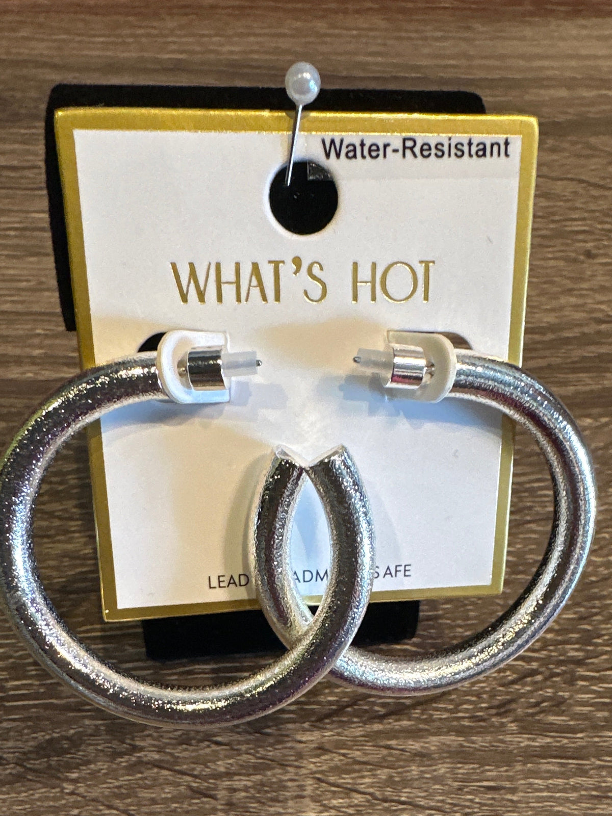 WHAT'S HOT WATER RESISTANT 2" SILVER TEXTURED METAL HOOP EARRING