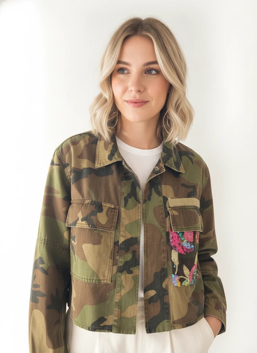 BAR by ALEXA RAY SEQUENED ARMY FATIGUE JACKET