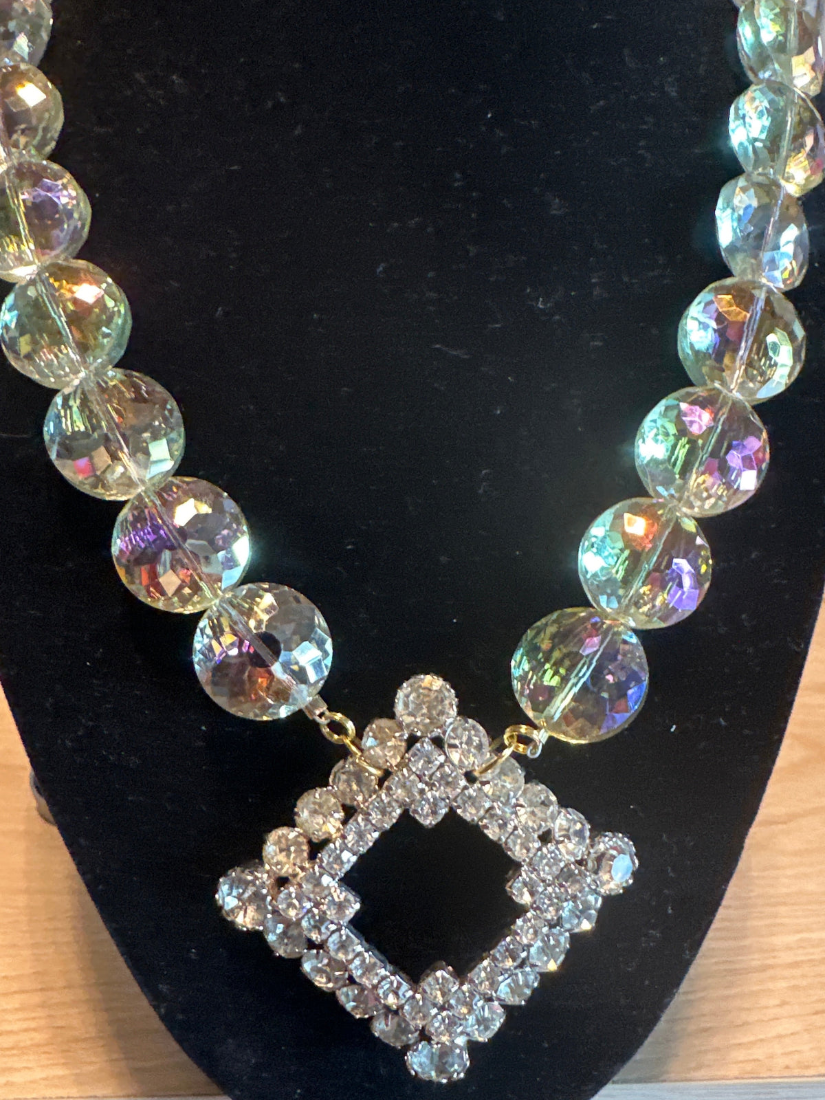 MADE IN THE DEEP SOUTH 1950's BROOCH ON A 1970's GLASS BEAD NECKLACE