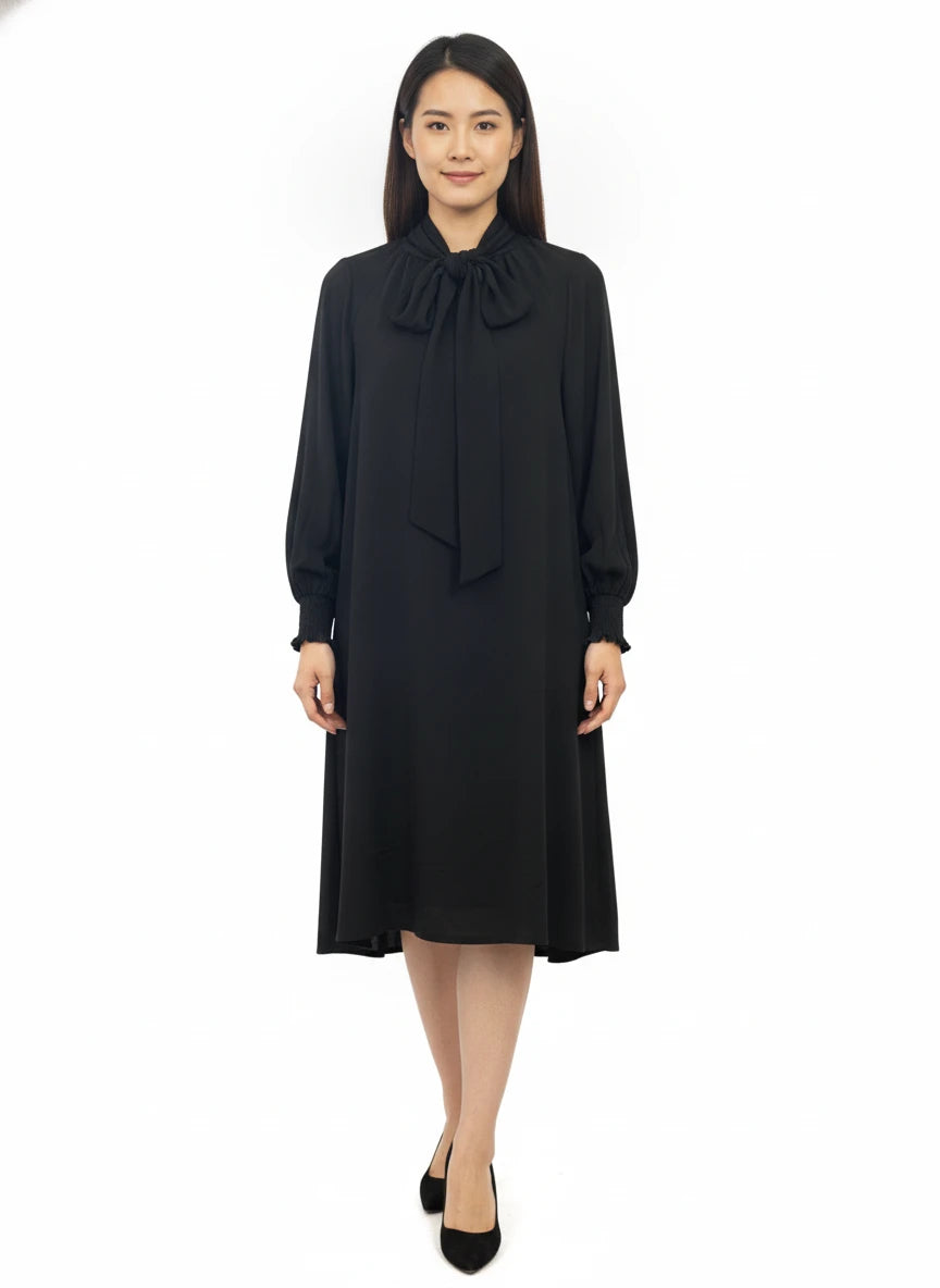 UMGEE BLACK SILK BOW TIE DRESS