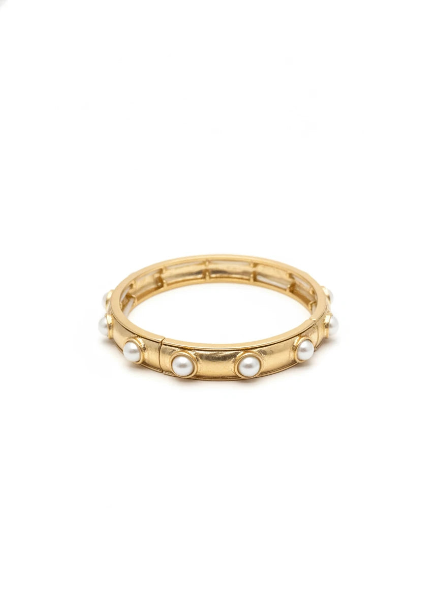 GOLD HAMMERED STRETCH BRACELT with PEARL ACCENTS