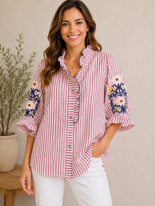 UMGEE RASPBERRY & WHITE STRIPE TOP