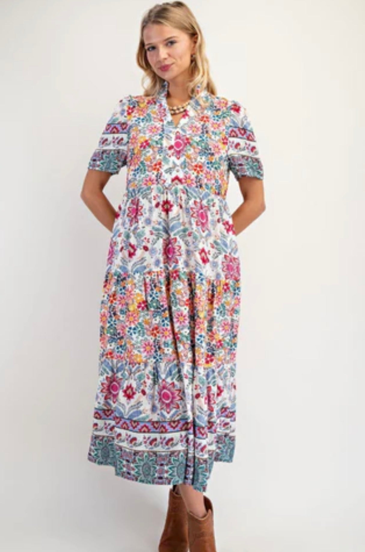 GIGI O CREAM MIX FLORAL Dress