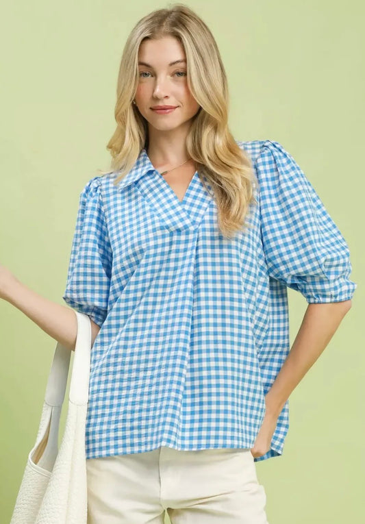 UMGEE BLUE GINGHAM PLUS SIZE TOP