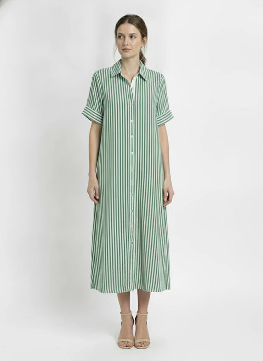 ENTRO GREEN AND WHITE STRIPED DRESS