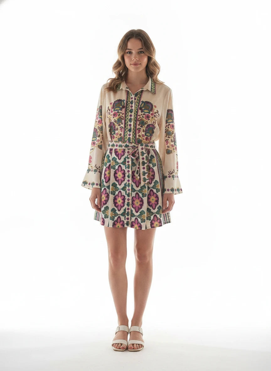 CIEBON CREAM & PINK FLORAL DRESS