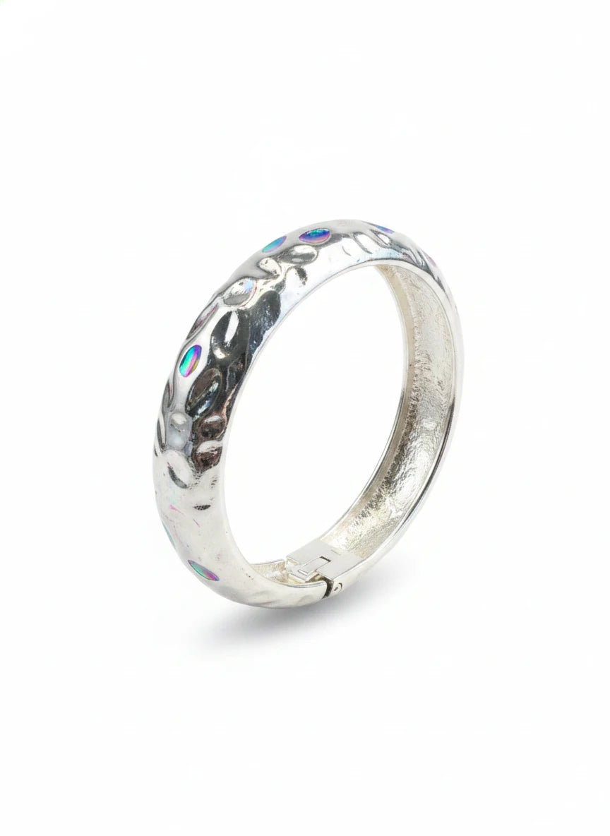 HAMMERED SILVER HINGED BANGLE BRACELET