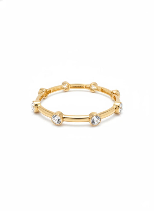 GOLD HAMMERED STRETCH BRACELET WITH CLEAR CRYSTAL ACCENTS