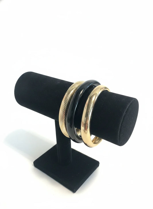 SET OF 3 ACYRLIC GOLD & BLACK BANGLES