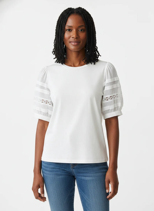 JODIFL WHITE KNIT TOP WITH COTTON SLEEVE
