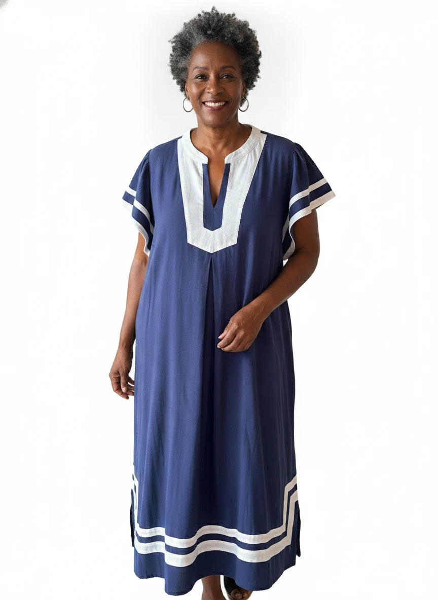 UMGEE NAVY & WHITE (PLUS SIZE) DRESS