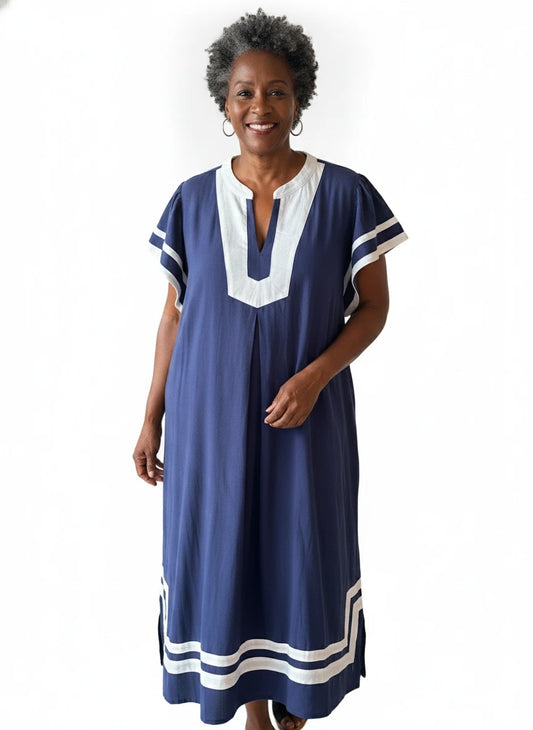 UMGEE NAVY & WHITE (PLUS SIZE) DRESS