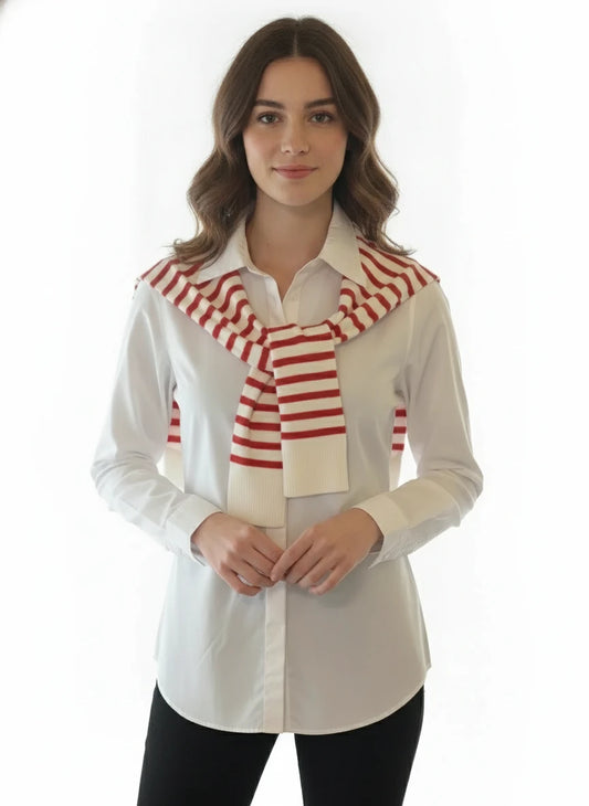 PREPPY MOCK SWEATER WRAP (RED & WHITE STRIPE)