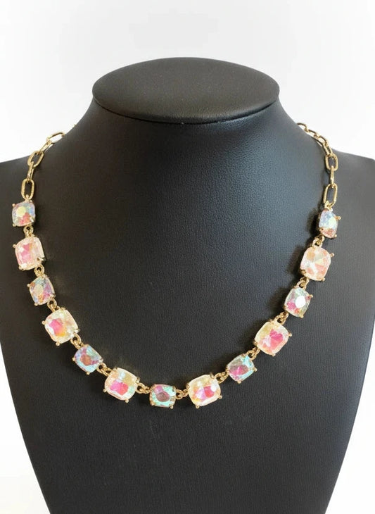 IRIDESCENT MULTI CRYSTAL & GOLD CHAIN NECKLACE