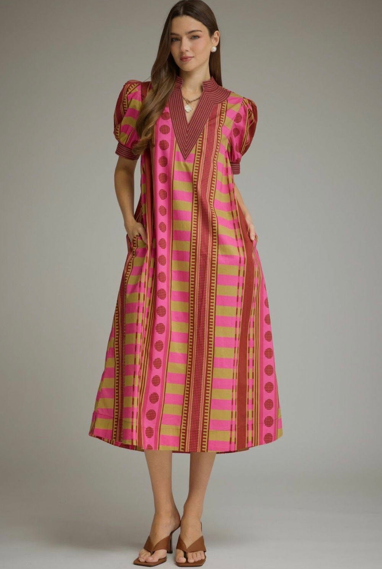 ENTRO GEO HOT PINK & OLIVE DRESS