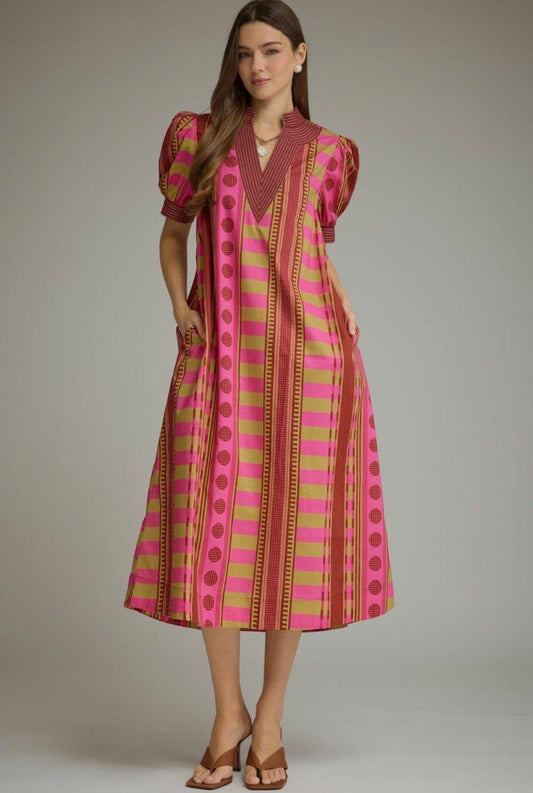 ENTRO GEO HOT PINK & OLIVE DRESS