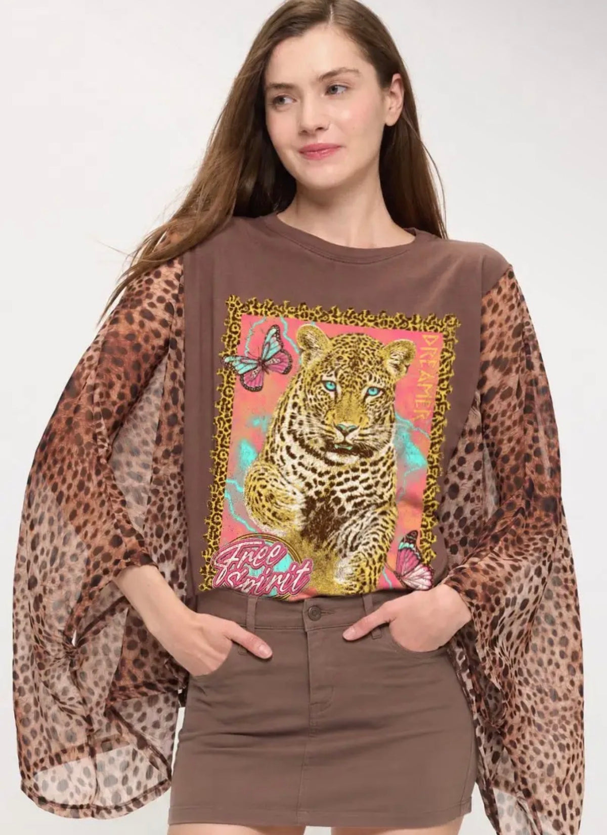 ZUTTER LEOPAR FREE BIRD AMERICA GRAPHIC TEE SHIRT