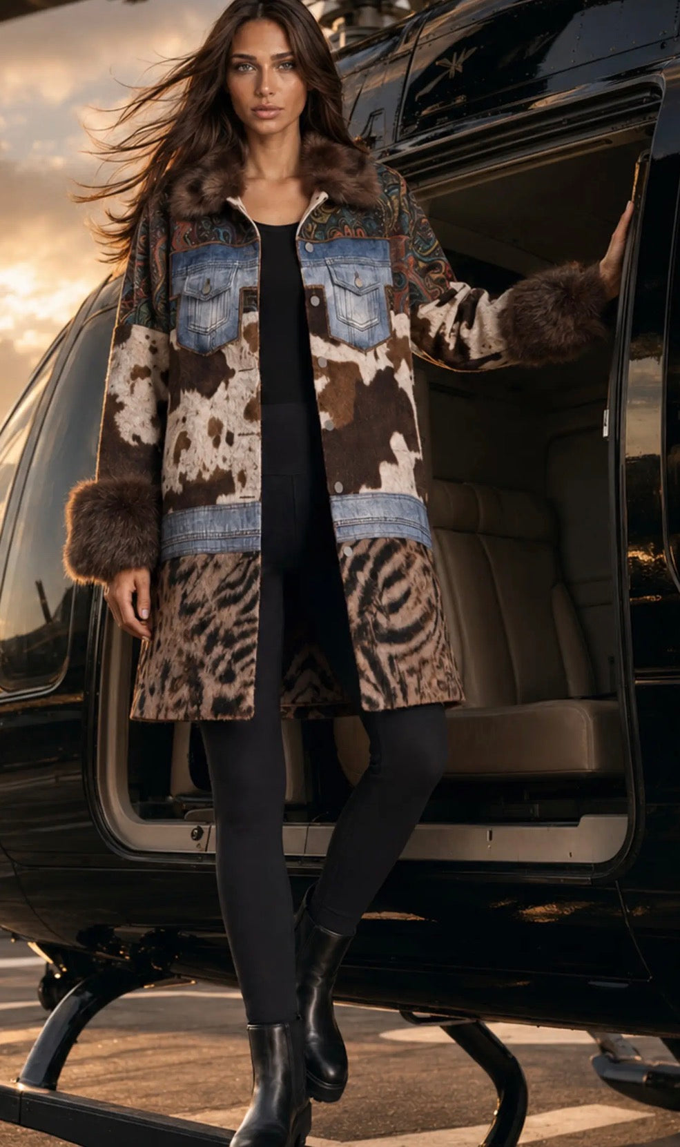 ADORE 2641 MIXED MEDIA FAUX FUR STATEMENT COAT