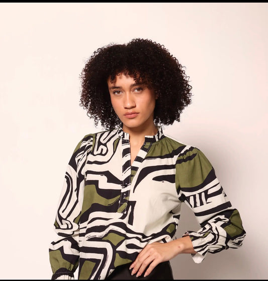 MAUDE VIVANTE ZEBRA ASHLEY POPLIN TOP