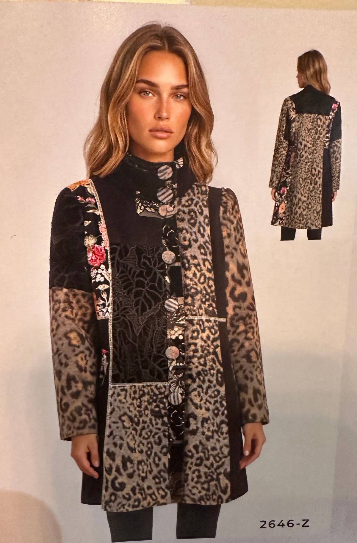 ADORE 2646-Z Mixed Print Leopard Patchwork Jacket