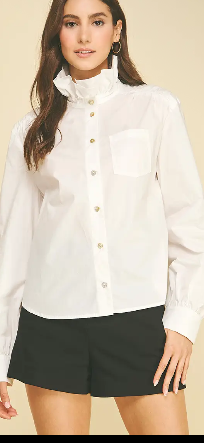 PINCH CLASSIC WHITE SHIRT w/ RUFFLE COLLAR TOP