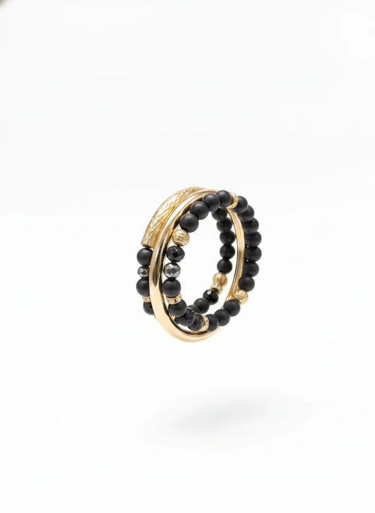 BLACK & OOLD BEADED SET OF 3 BRACELETS