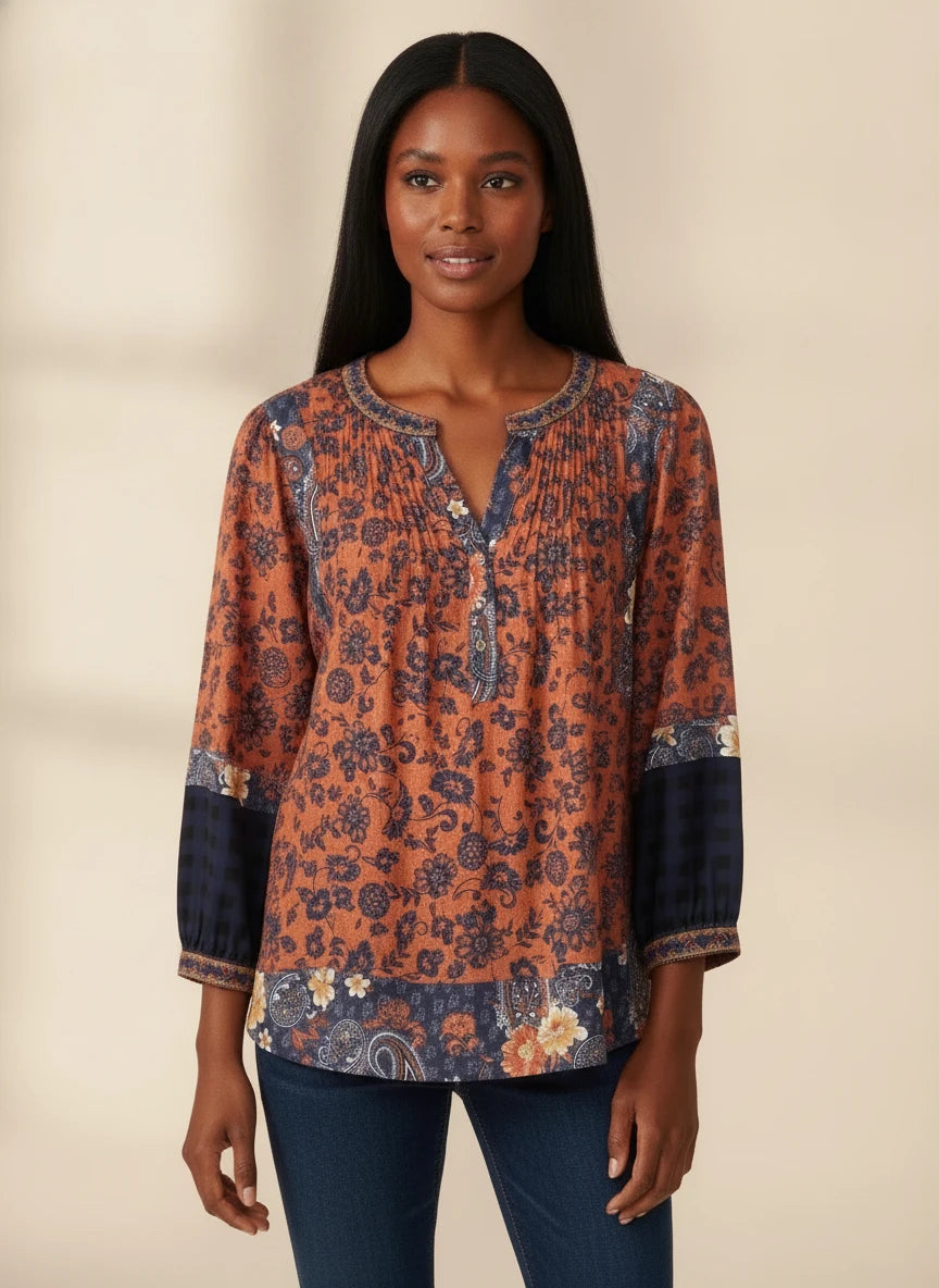 JOHN MARK RUST & NAVY TOP