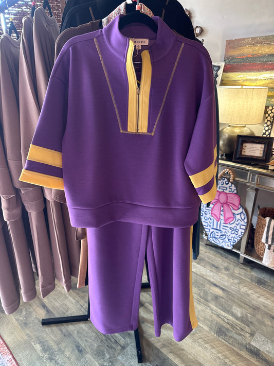 JODIFL 2 PC ATHLEISURE SET in PURPLE & GOLD
