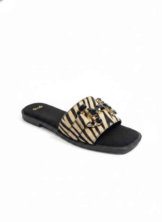 EXE'BLACK BEIGE ZEBRA PONY SHOE