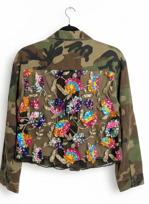 BAR by ALEXA RAY SEQUENED ARMY FATIGUE JACKET