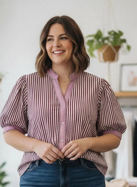 ENTRO PLUS SIZE PLUM & PINK STRIPE TOP