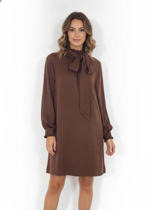 UMGEE SATIN HIGH NECK RIBBON TIE DRESS
