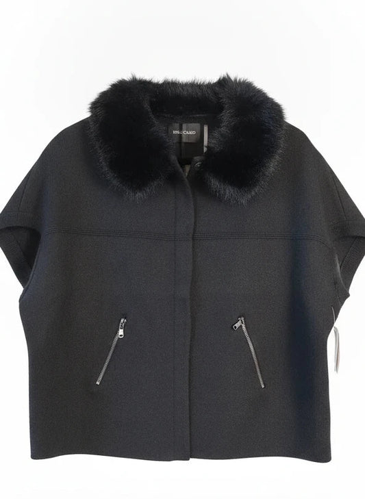 DOLCE CABO FAUX FUR TRIM CARDIGAN in BLACK