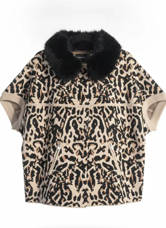 DOLCE CABO FAUX FUR TRIM CARDIGAN in LEOPARD
