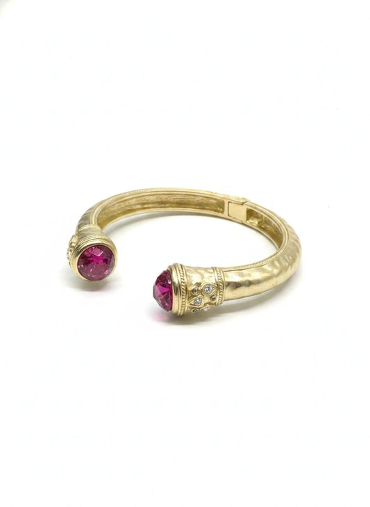 CUFF BRACELET WITH FUCHSIA ZIRCONIA ACCENTS