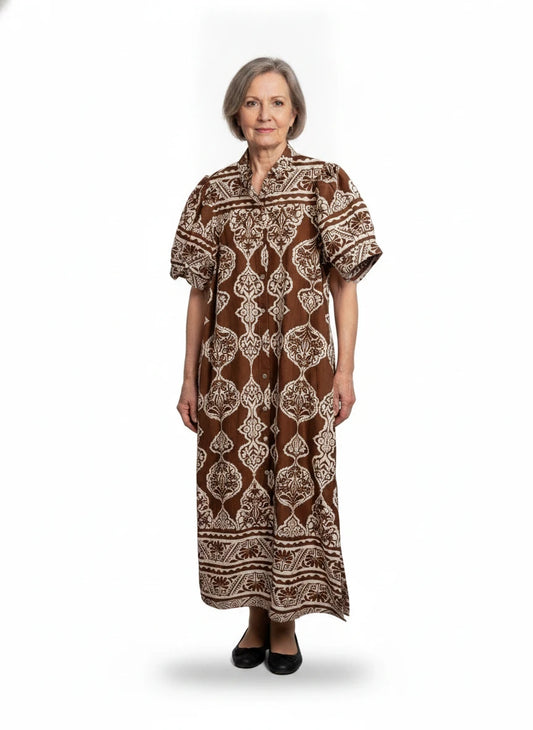 ENTRO BROWN & WHITE FLORAL DRESS