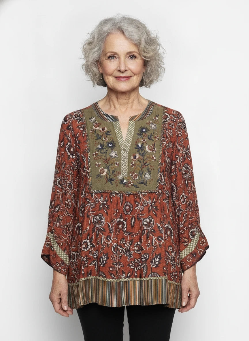 JOHN MARK BROWN & NAVY FLORAL TOP