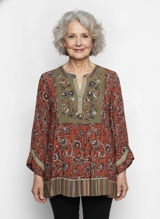 JOHN MARK BROWN & NAVY FLORAL TOP