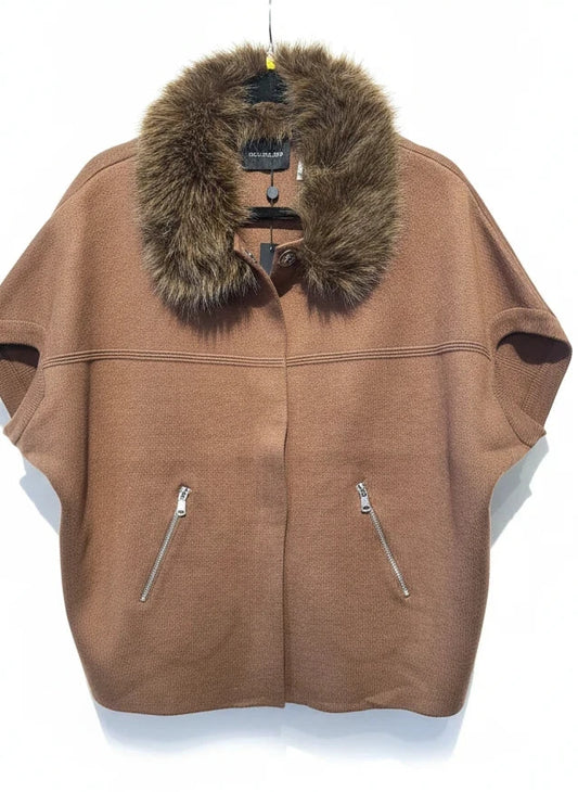 DOLCE CABO FAUX FUR TRIM CARDIGAN in PECAN