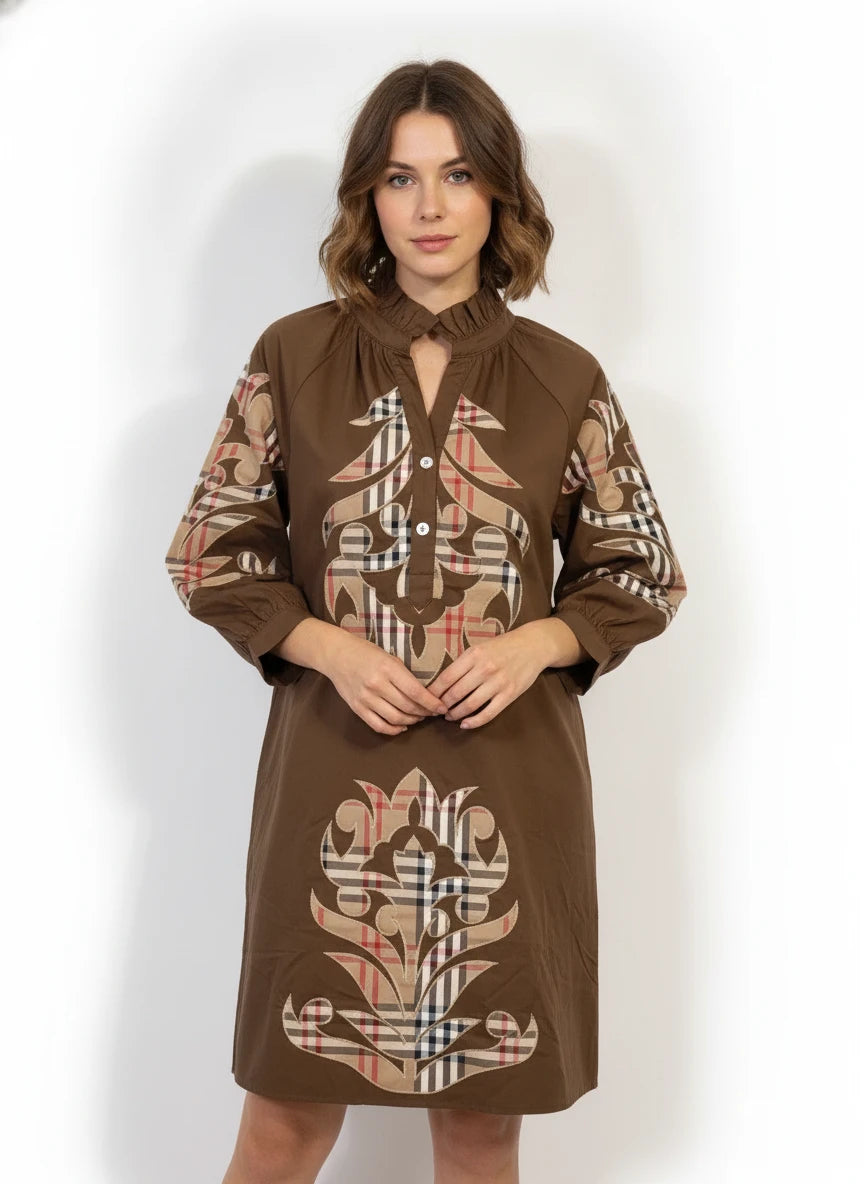 JODIFL BURBERRY APPLIQUE & BROWN DRESS